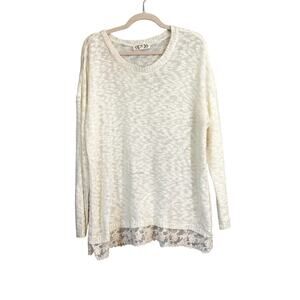 Pink Rose Boutique Womens 1X Plus White Lace Sweater Long Sleeve Shirt Neck Top